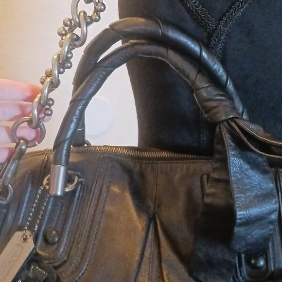 Coach Limited Edition Coach Sophia Black Leather Gunmetal Studs Bag MSRP $795 - Picture 6 of 16